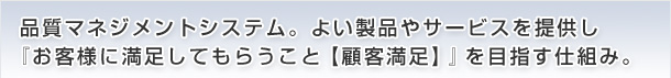 品質マネジメントシステム。よい製品やサービスを提供し、『お客様に満足してもらうこと【顧客満足】を目指す仕組み』